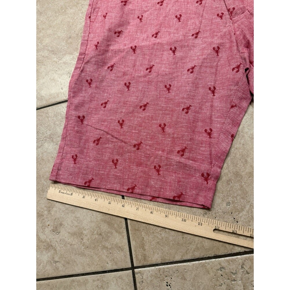 Bruno New York Shorts Men 38 Red Washable LInen Blend Lobster AOP Casual NEW 10" - Picture 7 of 8